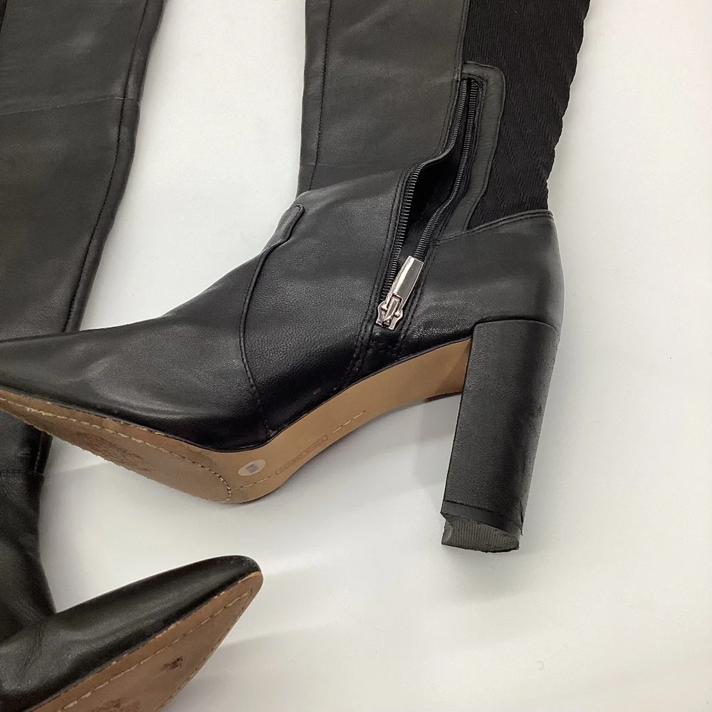 2161. Vince Camuto Majestie BLACK Over-the-Knee Leather & Knit Boots Size 9M EUC